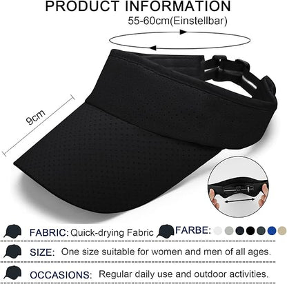 Sun Visor Cap - Mesh Quick Dry Visor Hat,Adjustable Golf Tennis Visor Breathable Empty Top Sun Hat Ponytail Running Outdoor Sport Cap for Men Women (BlackMS
