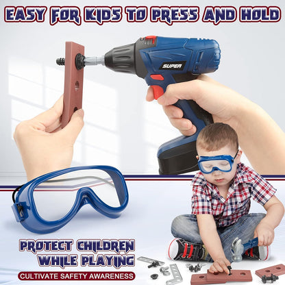 Vanplay Kids Toys Kids Tool Set Pretend Play Tools Kit with Electronic Toy Drill Tool Belt Toys for 3 4 5 6 Year Old Boys Girls (dark blue, 52 PCS)