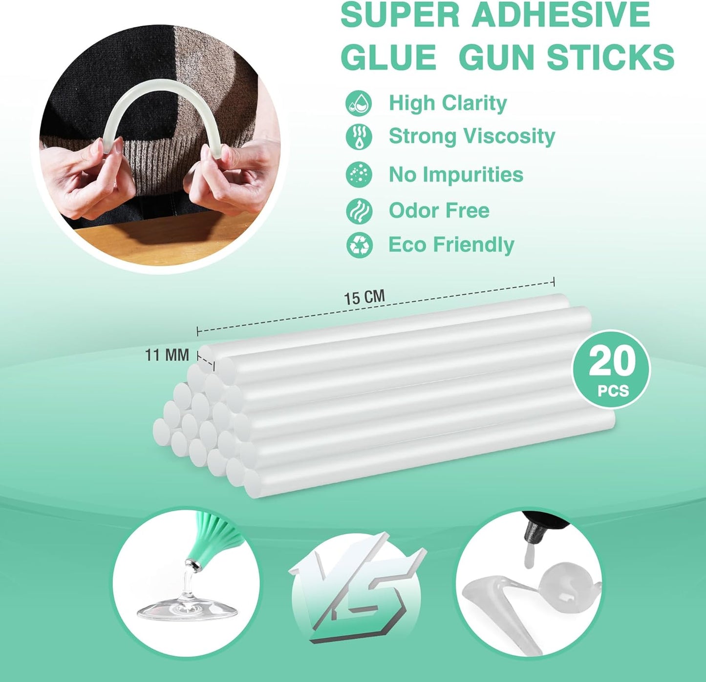 Cordless Rechargeable Hot Glue Gun with 20 pcs Full Size Glue Sticks(11x150mm)