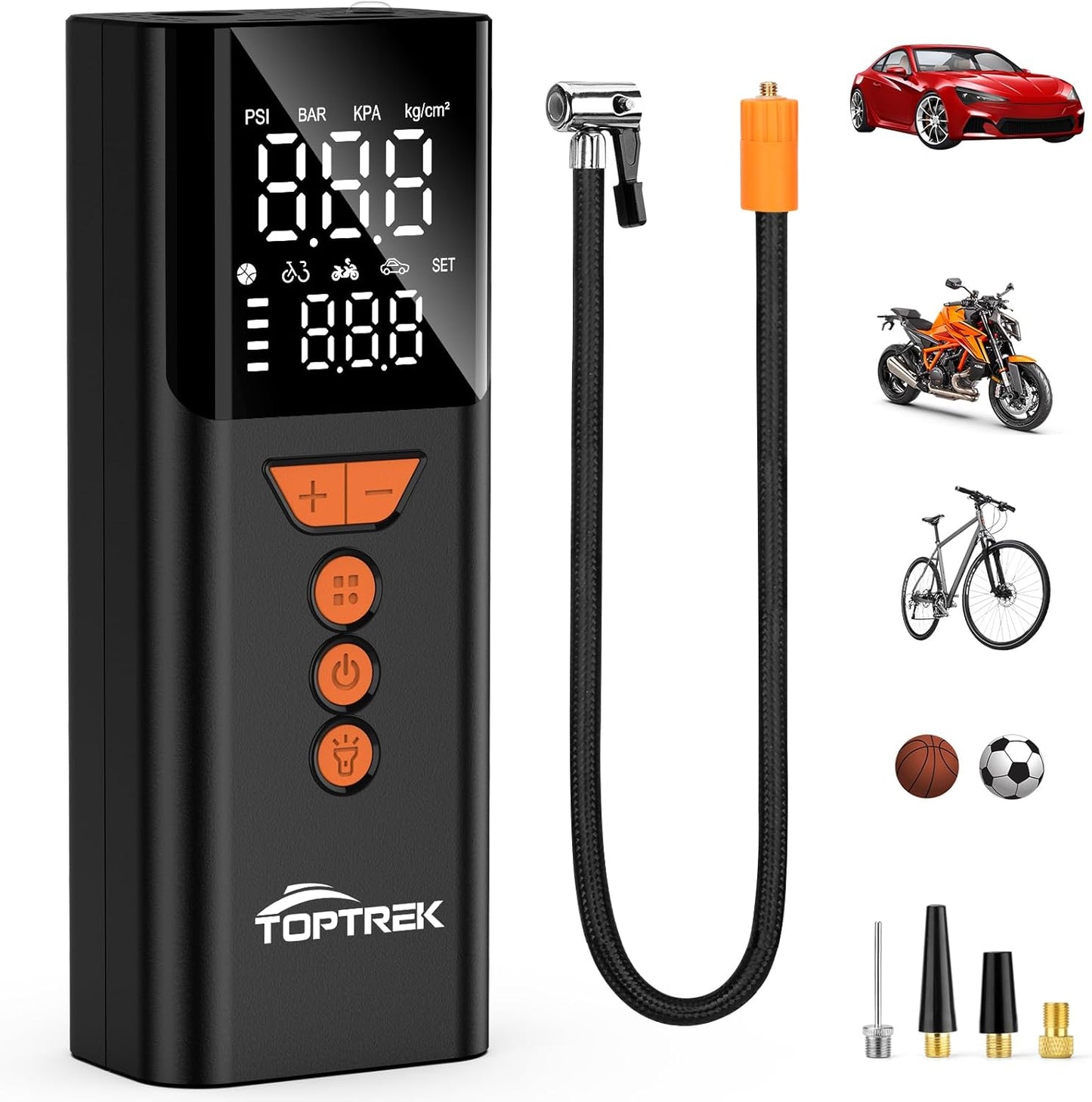 Toptrek Cordless Tyre Inflator Air Compressor, 150 PSI Portable Electric Tyre Pump with Preset Value, Auto Shutoff & LED Light, 4000mAh Digital Air Pump