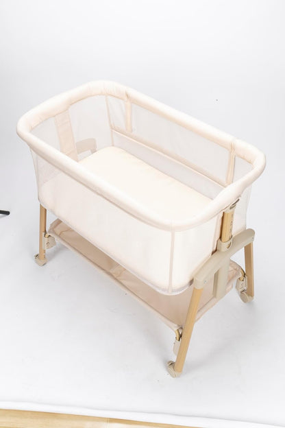JevrJeur 3 in 1 Baby Bassinet with Wheels, Bedside Bassinet Sleeper for Newborn, Portable Baby Crib with 7 Adjustable Height & Large Storage Basket