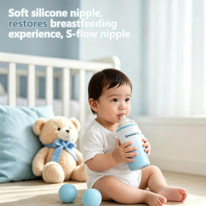 Glass Baby Bottle, Includes Insulated Stainless Steel Sleeve, Newborn Anti-Colic Baby Bottle with Slow Flow Nipple, Leak Proof Insulated, Plastic-Free, BPA-Free, 0-3 Months, 8 oz