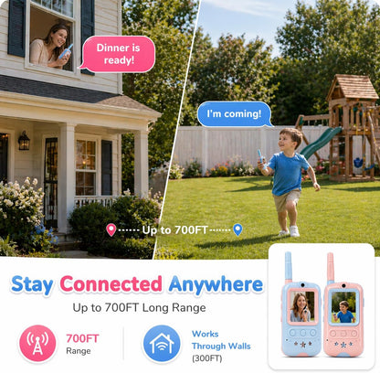 Video Walkie Talkies for Kids, 2 Pack Screen Walkie Talkie Toys with Voice Effects, Outdoor Camping Adventure Travel Gifts for Boys Girls Ages 3-12 (Blue & Pink)