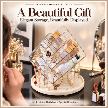 360° Rotating Makeup Organiser Jewellery Stand Amber Gold