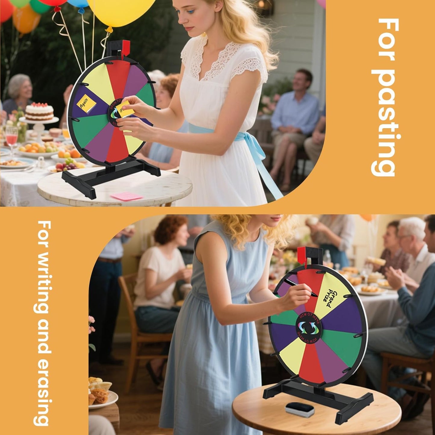 iElyiEsy 15 Inch Tabletop Spinning Prize Wheel with Dry Erase Markers and Erase, 10 Slots Surface Spin the Wheel for Trade Show Carnival Party Pub Fortune Game