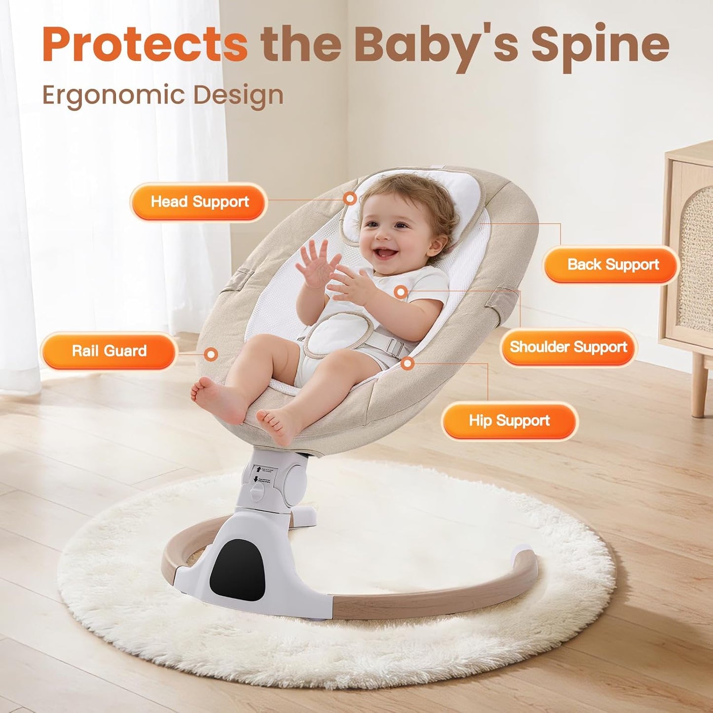 Electric Baby Swing Chair from Birth, 0–6 Months, max 9kg，Portable Newborn Baby Bouncer with Bluetooth, Rocking Rocker Chair 5 Swing Speed