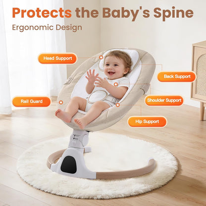 Electric Baby Swing Chair from Birth, 0–6 Months, max 9kg，Portable Newborn Baby Bouncer with Bluetooth, Rocking Rocker Chair 5 Swing Speed
