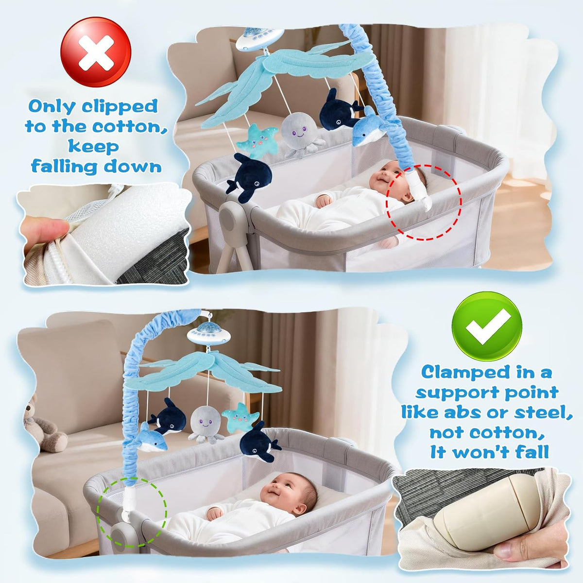 VZO Baby Cot Mobile, Crib Mobile with Music and Projection, Musical Cot Mobiles for Babies, Baby Nursery Cot Mobile Decor Blue