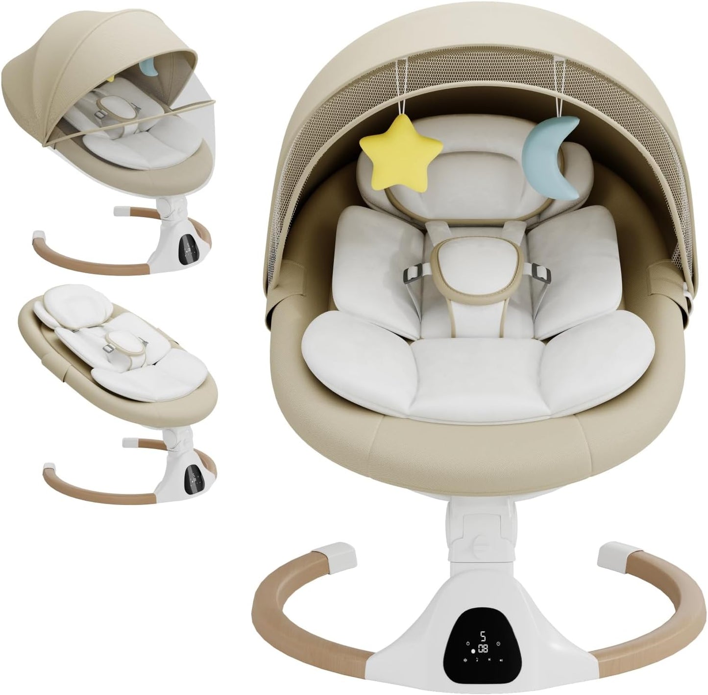 Electric Baby Swing Chair from Birth, 0–6 Months, max 9kg，Portable Newborn Baby Bouncer with Bluetooth, Rocking Rocker Chair 5 Swing Speed