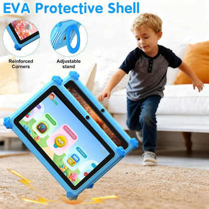 Kids Tablets 7 Inch Android 15 Toddler Tablet for Kids with 2.4G+5G WiFi6 Penta Core 6GB RAM 32GB ROM Baby Tablet Dual Camera 128GB Expandable Parental Control Educational Games (Blue)