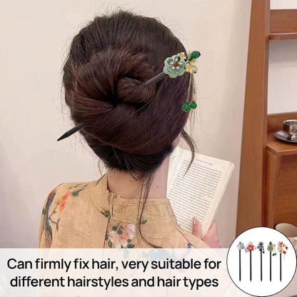 5 Pack Chinese Wood Hair Sticks With Tassel, Dangling Crystal Beads, Charm Fork - Long Straight Chopstick Picks for Twist Bun Holder - Women's Accessories