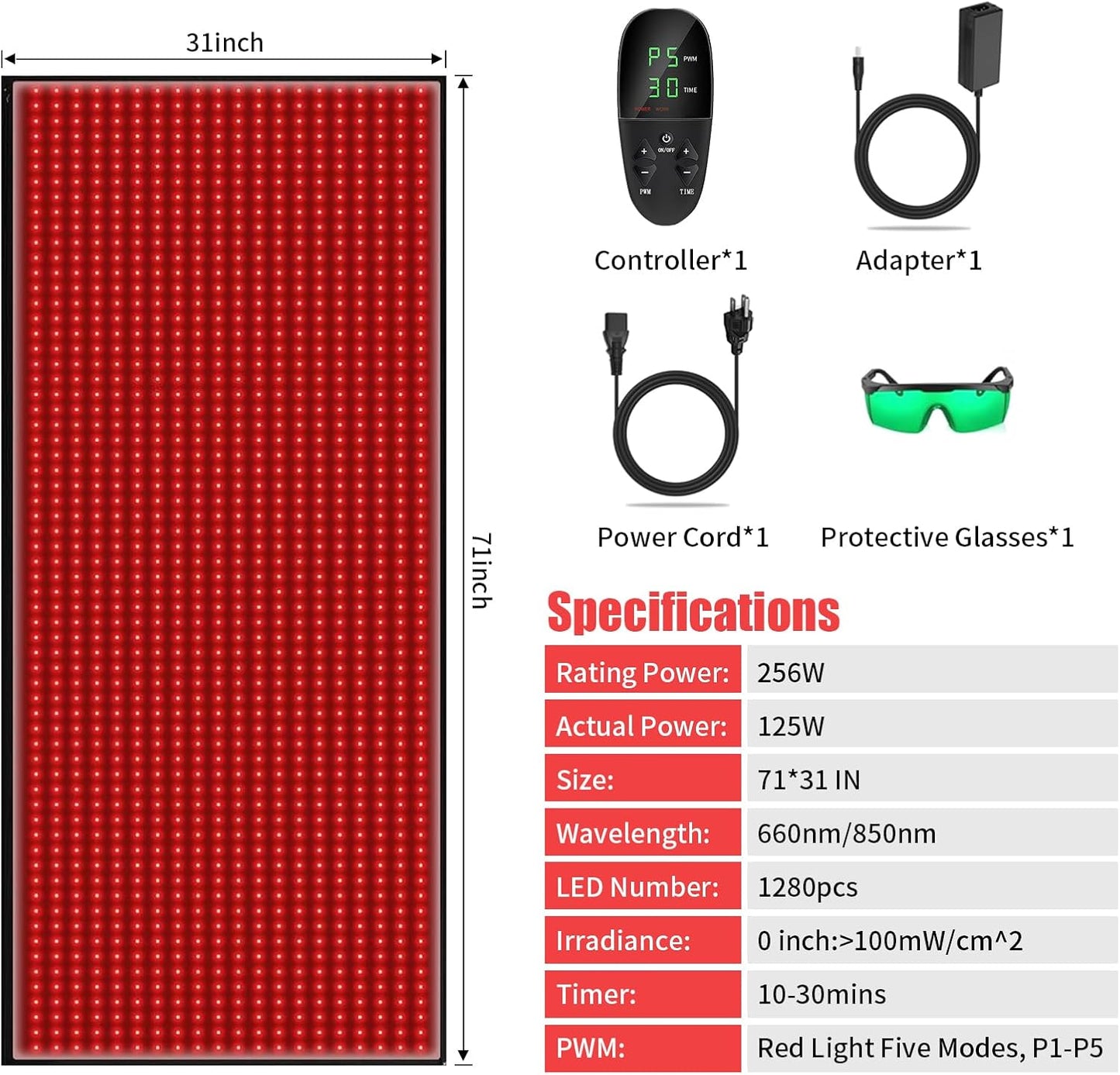 Red Light Therapy Mat,Red Light Therapy for Body Pain Relief 1280 PCS LEDs 71'' x 31'' Red Light Therapy Pad with Red Light and Infrared LED Beads Large Mat for Full Body Skin Health