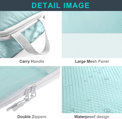 Compression Packing Cubes, 7 PCS Travel Luggage Packing Organizers with Mesh Extensible Suitcase Organiser Bags Set for Travel or Home Storage (Blue)