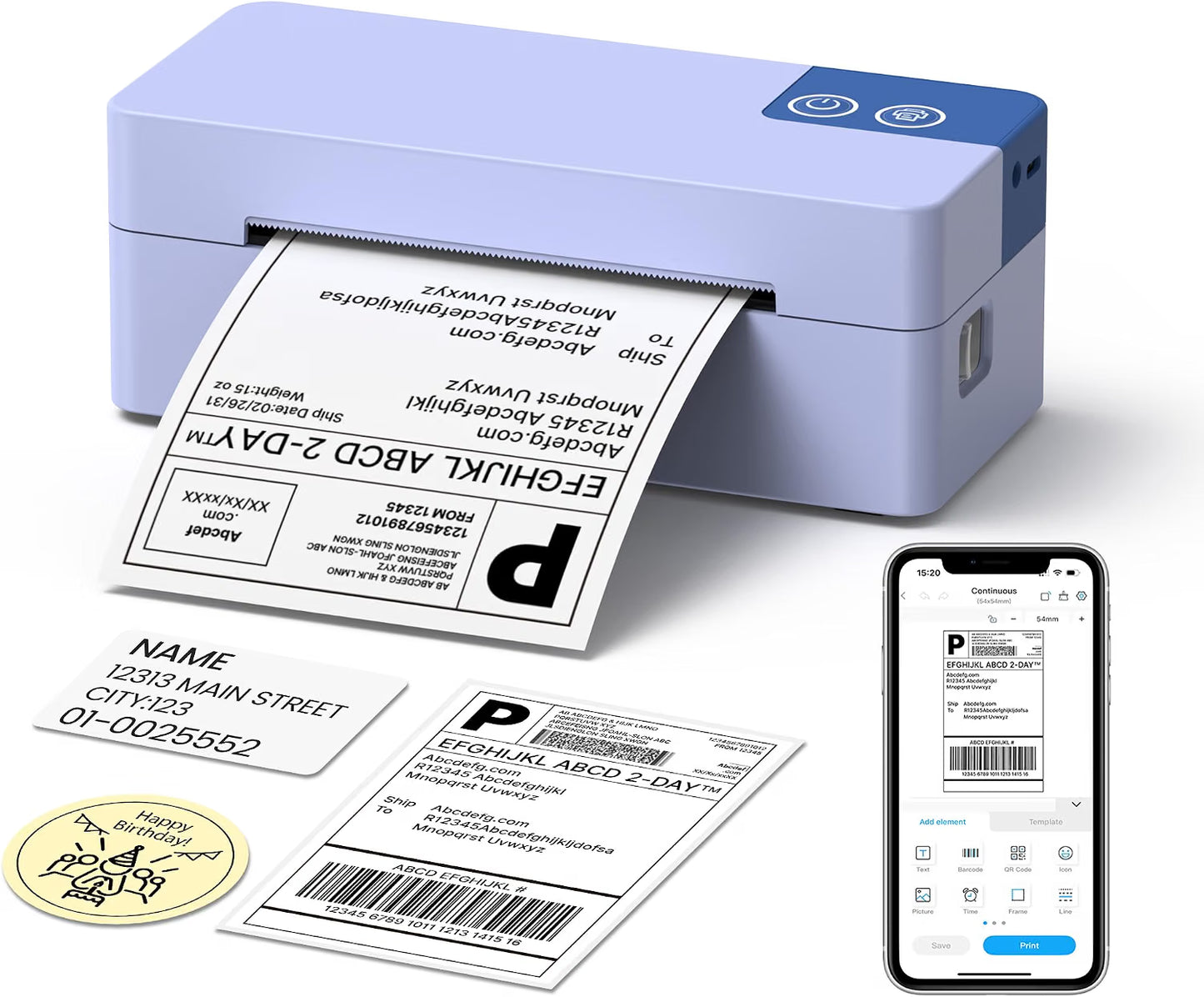 Bluetooth 4x6 Thermal Shipping Label Printer for Parcels, Violet