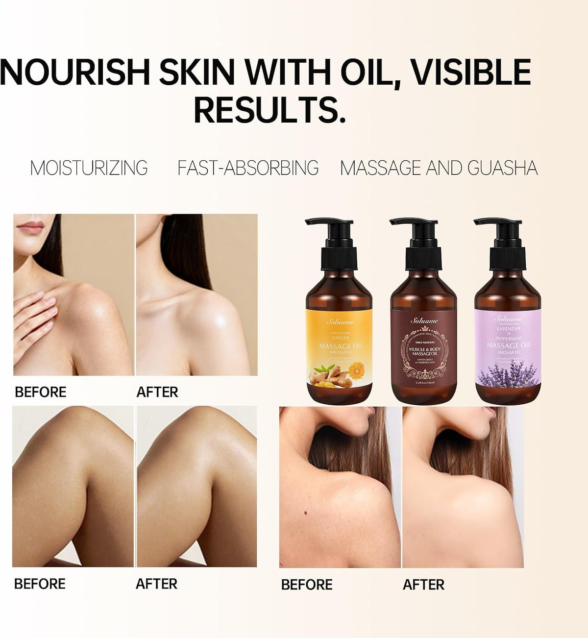 Body Massage Oil for Skin Moisturizing Soothing and Relaxing, 3 Pack Massage Oils with Massage Roller Ball and Thumb Saver Tool, Presents for Men and Women 150ml x 3