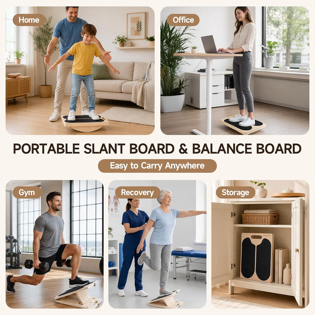 3-in-1 Slant Boards & 180°/360° Balance Board, 136kg Capacity