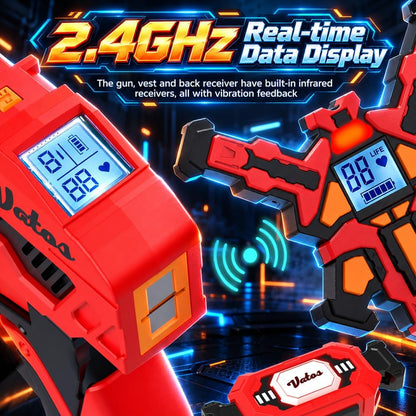 VATOS Rechargeable Laser Tag Set for 4 Players - 360° Combat, 2.4GHz Real-time Data Sync, Night Ready & 5 Weapon Modes - 4 Guns 4 Vests 4 Rear Receivers - Birthday Gifts for Kids Teens