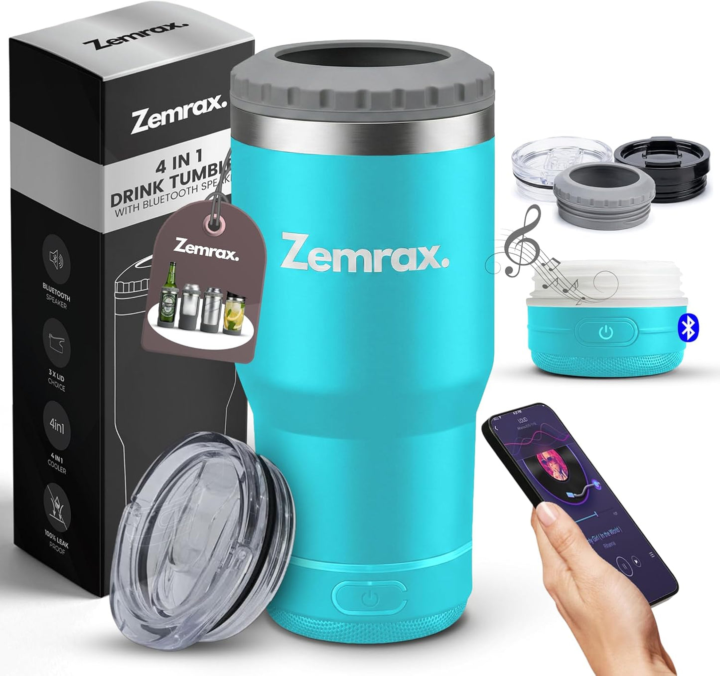 Can Cooler - 4 in 1 Double Insulated Can & Bottle Chiller | Stainless Steel Drink Tumbler | Beverage Holder with Bluetooth Speaker | Portable Beer Cooler | Gifts for Men