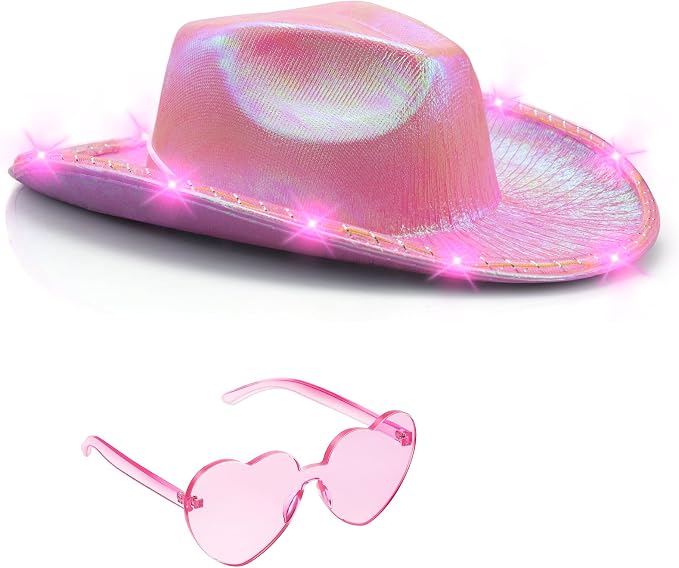 Tanganan Light Up Cowboy Hat for Women Men,Halloween Costume LED Cowgirl Hats Western Cow Girl Hat Sparkly Space Cowboy Hats for Partys Halloween Costume Dress Up