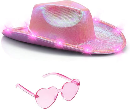 Tanganan Light Up Cowboy Hat for Women Men,Halloween Costume LED Cowgirl Hats Western Cow Girl Hat Sparkly Space Cowboy Hats for Partys Halloween Costume Dress Up