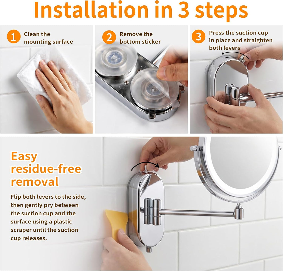 iCare 8'' Shaving Mirror Wall Mounted With Light - 1X/30X Magnifying Mirror