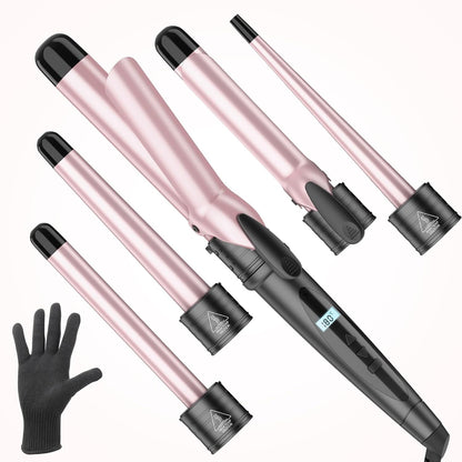 5 in 1 Hair Curler with LCD Display and 5 Interchangeable Ceramic Barrel