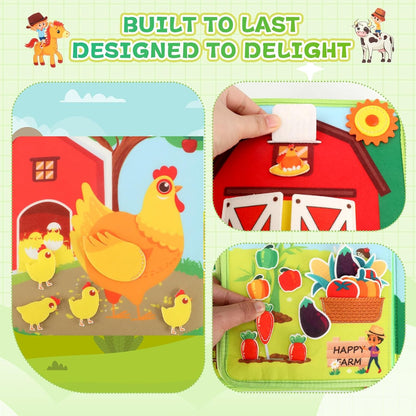 25 in 1 Farm Busy Book Baby Travel Toy, Toddler Sensory Board for Fine Motor Skills