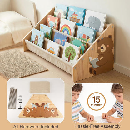 Kids Bookshelf, 4-Tier Solid Wood Toddler Bookcase for Nursery