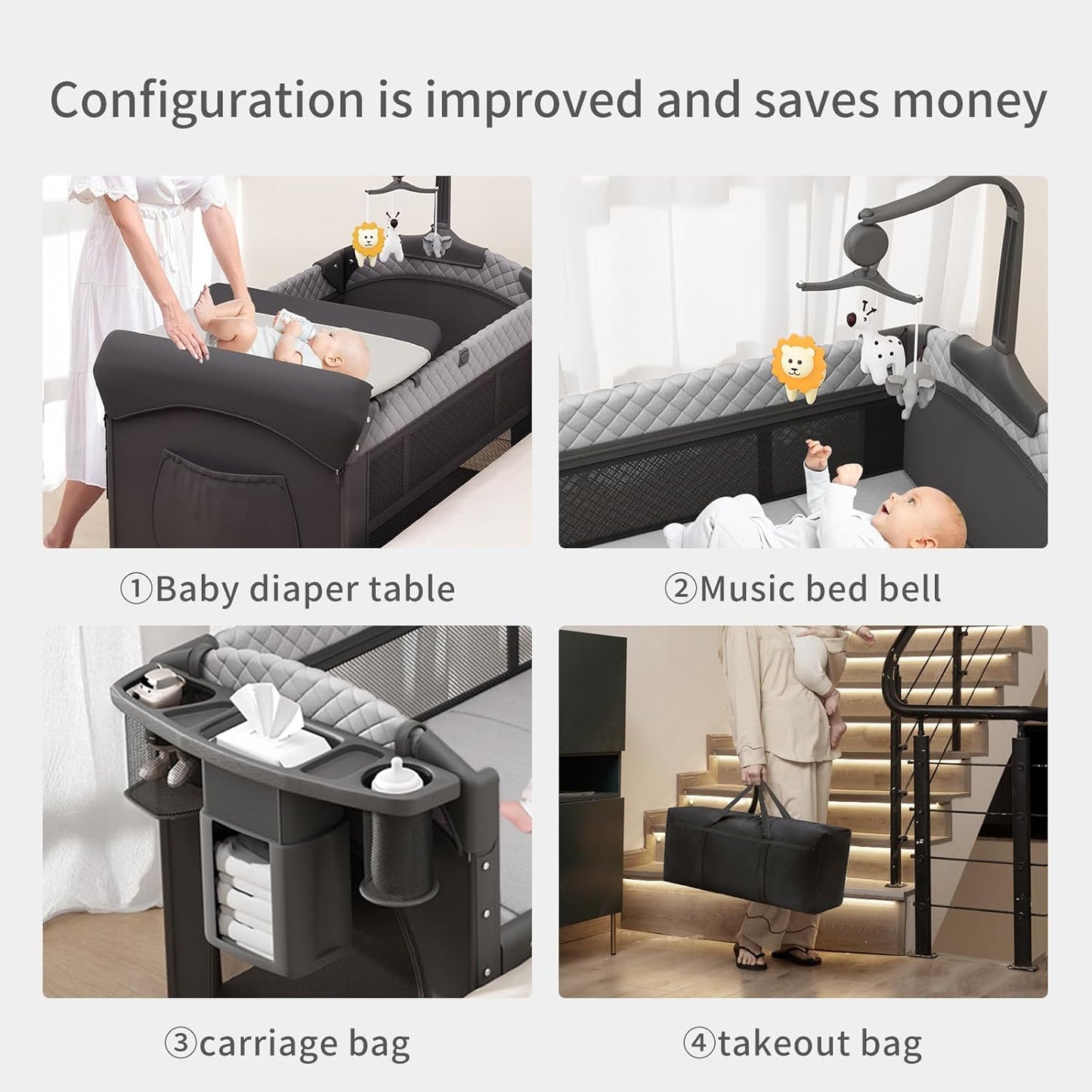 Portable Bedside Crib, Foldable Travel Baby Cot for Co-Sleeping