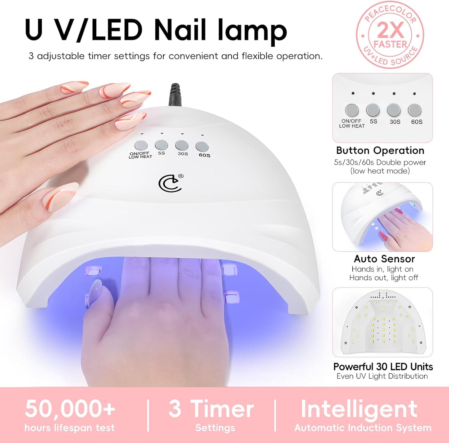 PEACECOLOR 73PCS Gel Nail Kit, 55+5 Colours Gel Nail Polish Set with Lamp, White Pink Nude Red Nail Polish, Glossy Matte Glitter Base Top Coat, Manicure Tools Nail Salon Set Gift for Women