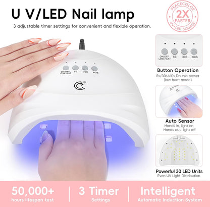 PEACECOLOR 73PCS Gel Nail Kit, 55+5 Colours Gel Nail Polish Set with Lamp, White Pink Nude Red Nail Polish, Glossy Matte Glitter Base Top Coat, Manicure Tools Nail Salon Set Gift for Women