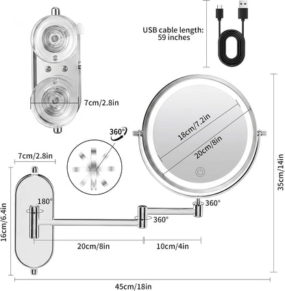 iCare 8'' Shaving Mirror Wall Mounted With Light - 1X/30X Magnifying Mirror