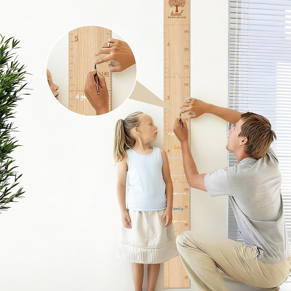 GUANKE Wooden Kids Height Chart for Wall, Natural Solid Wood Dual Scale (Feet/CM), Writable Growth Tracker, Easy Install Nursery Decor (Tree)