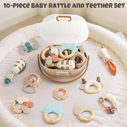 Baby Toys 0-6 Months, Baby Essentials for Newborn Toys Rattle Teething Toys Sensory for Baby with Storage Box (10pcs)
