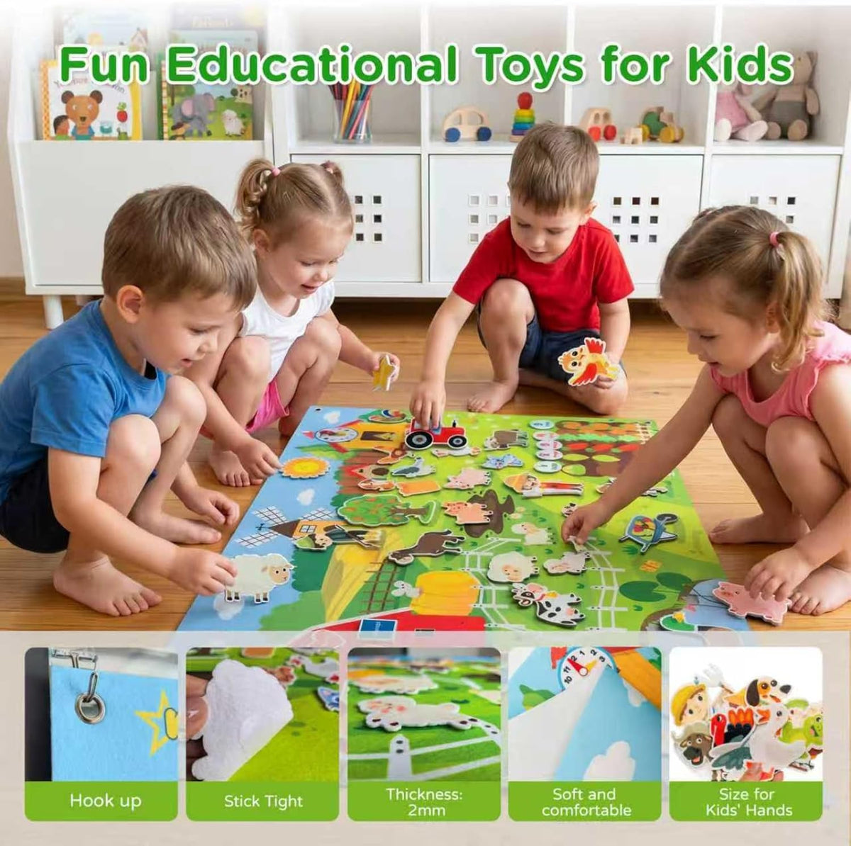 Felt Story Board for Toddlers, Farm Animals Busy Board, Montessori Preschool Learning Toy, Interactive Wall Activity Board, 43 Pcs Felt Set, Large 109 x 71 cm, Educational Storytelling Toy Gift