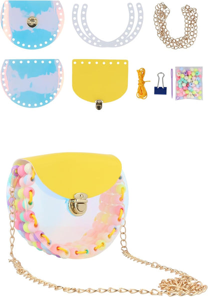 HENBRANDT 3 x DIY Jewellery Bag Craft Kits 3 Assorted Designs - Kids Creative Make Your Own Personalised Accessory Bag Fun Craft Activity Set Children