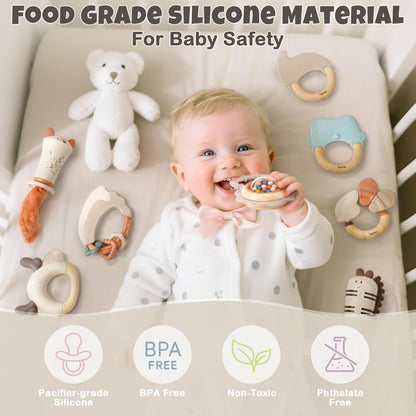 Baby Toys 0-6 Months, Baby Essentials for Newborn Toys Rattle Teething Toys Sensory for Baby with Storage Box (10pcs)
