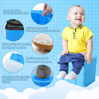 Portable Travel Potty Toddler, Travel Potty Training Toilet, Baby Mobile Toilet with Storage and Cleaning Bags, Suitable for Car Camping Tourism Outdoor Indoor, Blue