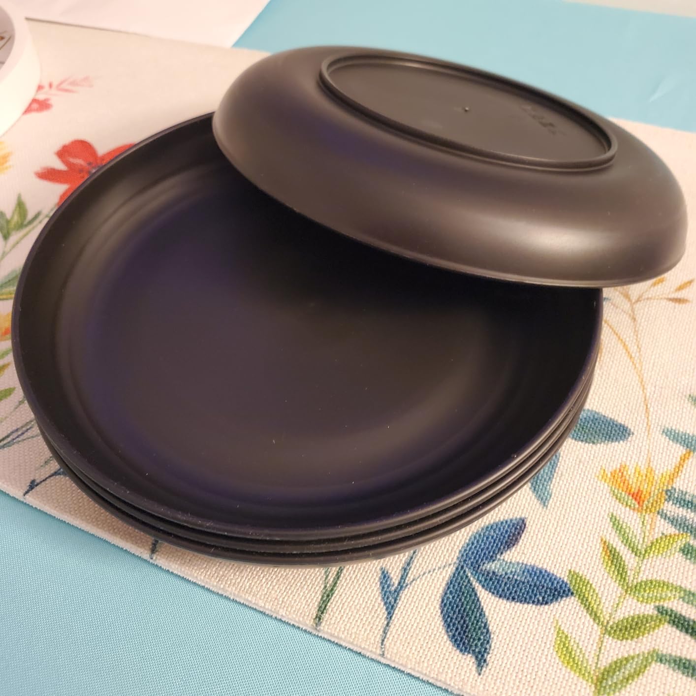 4PC Black 23cm Lightweight Unbreakable Deep Dinner Plates