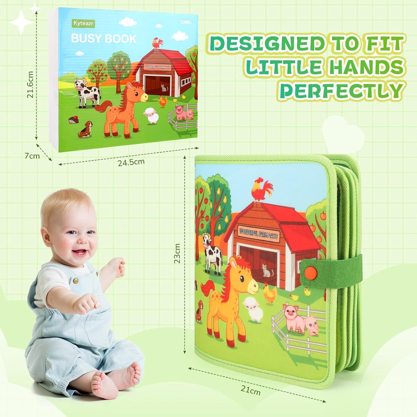 25 in 1 Farm Busy Book Baby Travel Toy, Toddler Sensory Board for Fine Motor Skills
