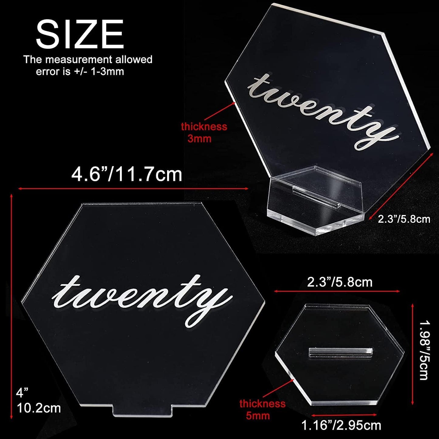 11.7 * 10.2cm Clear Acrylic Place Cards with Printed Calligraphy Number for Wedding Tables (21)