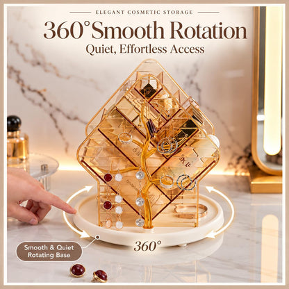 360° Rotating Makeup Organiser Jewellery Stand Amber Gold