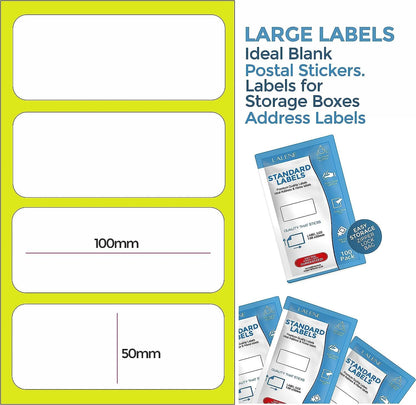 Large Self Adhesive Address Labels - 100x50mm, 100 Plain White, Blank Postal & Freezer Stickers
