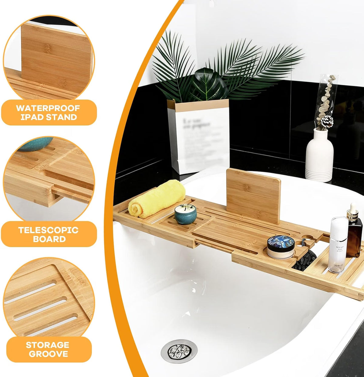 Bath Tray Bath Shelf, Wooden Bath Tray for Across the Tub