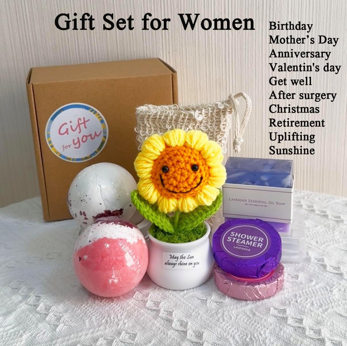 Bath Sets for women gift Positive Sunflower Birthday Christmas Gifts Best Friend Pamper Package, Sending Sunshine Gifts, Thank You Gift, Bath Bombs Shower Steamer Relaxing Spa Gift Set for Her