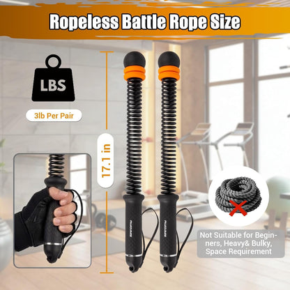 Weighted Ropeless Battle Ropes with Adjustable Resistance, Cordless Heavy Rope Simulator for Small Flats & Home Gym, Silent Indoor Workout Equipment for HIIT & Full Body Strength (Classic Black)