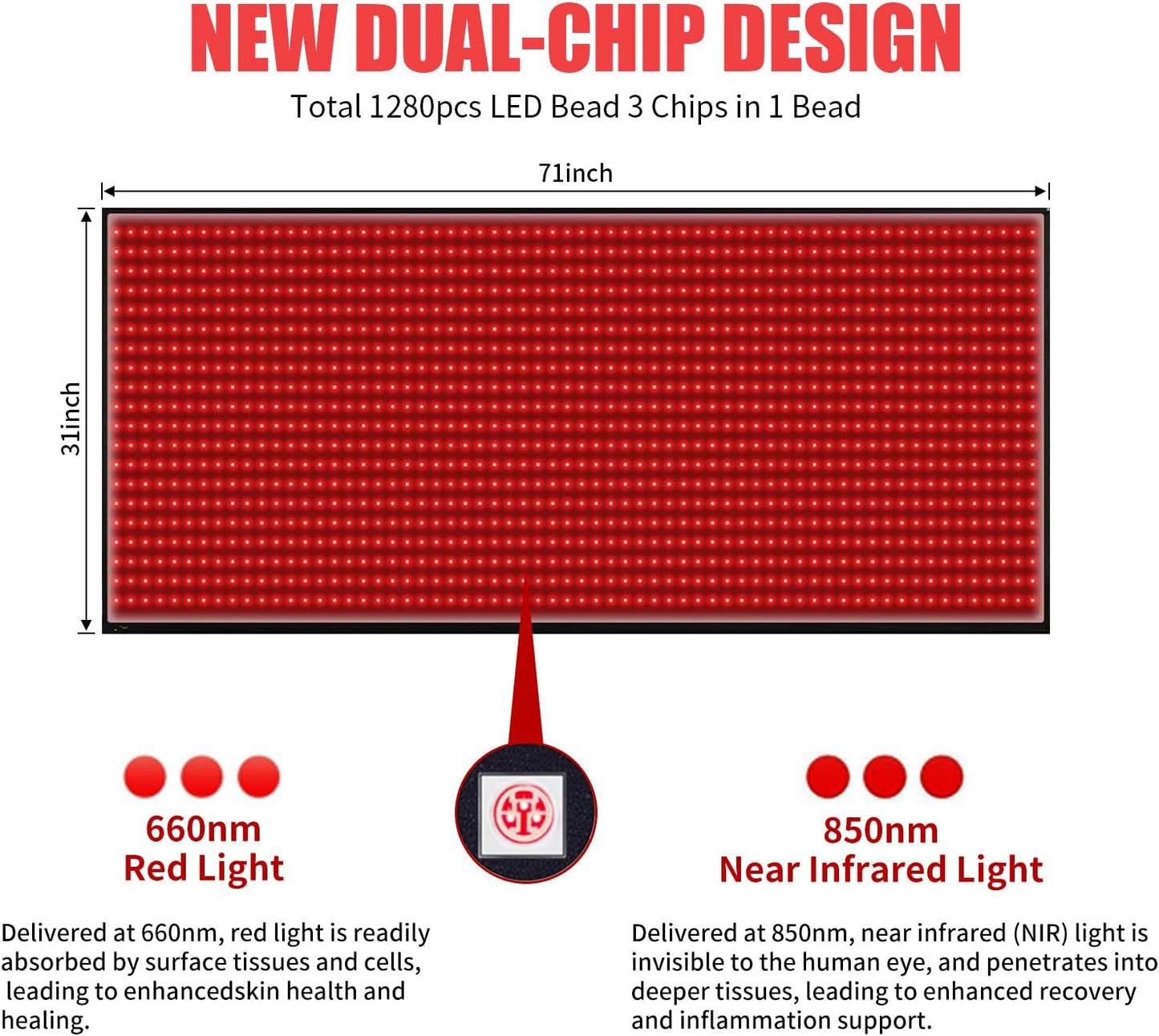 Red Light Therapy Mat,Red Light Therapy for Body Pain Relief 1280 PCS LEDs 71'' x 31'' Red Light Therapy Pad with Red Light and Infrared LED Beads Large Mat for Full Body Skin Health