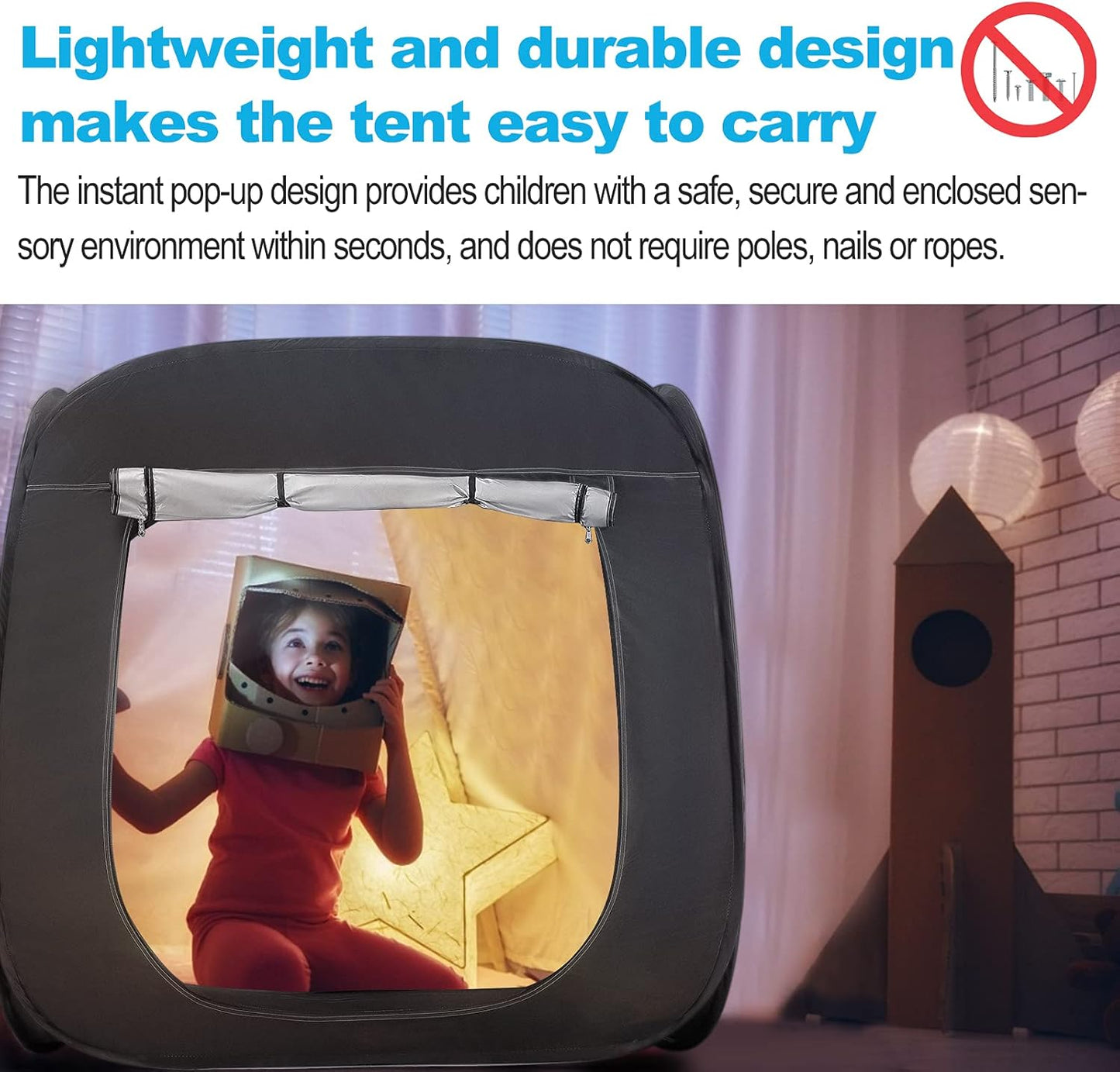 Tanniws Pop-Up Sensory Den Play Tent With Advanced Silver Inner Lining & Travel Carry Bag - Premium Autism Blackout Tent for Children to Play and Relax