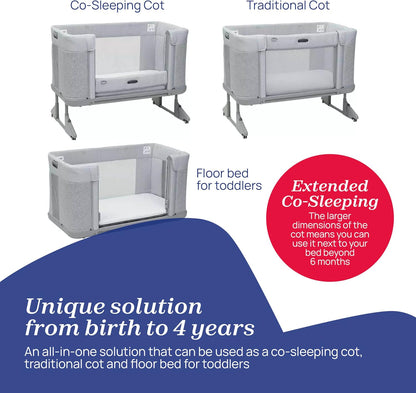 Chicco Next2Me Forever Co-Sleeping Crib and Cot - Suitable from Birth up to 4 Years - 11 Adjustable Height Positions - Air Flow