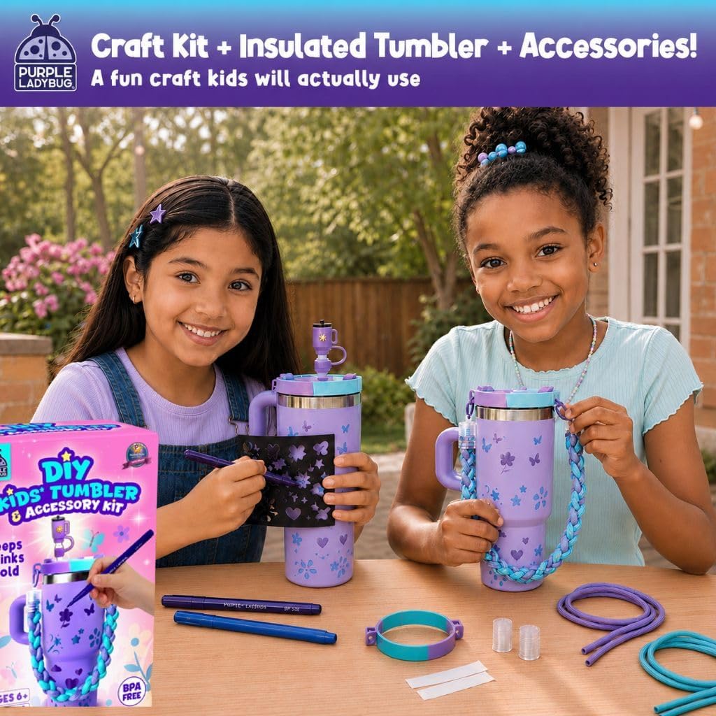 DIY Kids Tumbler with Straw and Lid - 14oz Insulated Stainless Steel Tumbler for Girls